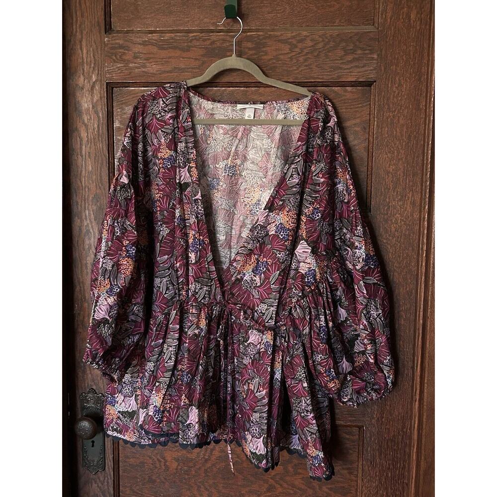 Kika Vargas x Target Purple Navy Floral Scallop Edge Wrap Top Women's Size 4X